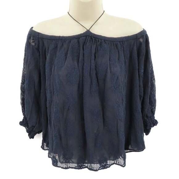 Rebecca Taylor Womens 6 Blue Embroidered Cold Shoulder Flowy Blouse Shirt Top - Picture 11 of 11